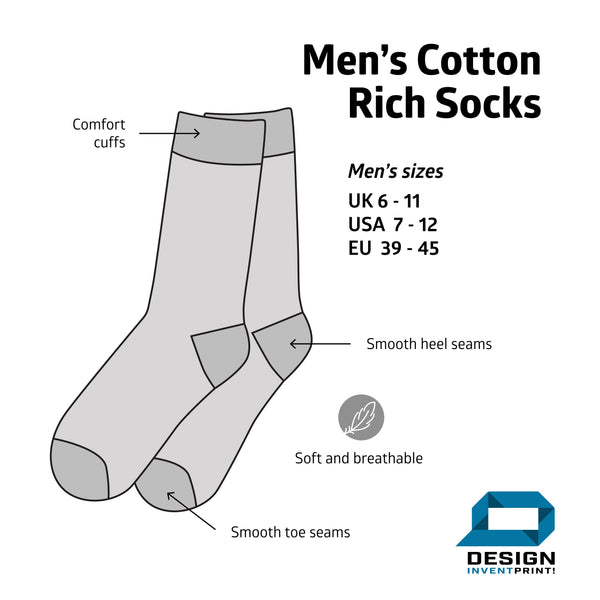 Custom Print Mens Socks Heel Toe Full Colour Print Size 6 to 11