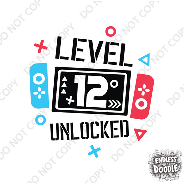 12th Birthday Boy Twelve Year Old - Gaming Kids DTF Transfer - Gift Do it Yourself Iron On Heat Press Shirt Any Material Long Lasting Full Colour