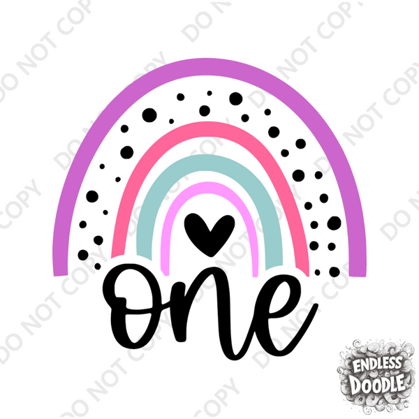1st Birthday Girl  One Year Old -Rainbow Pink Purple Kids DTF Transfer - Gift Do it Yourself Iron On Heat Press Shirt Any Material Long Lasting Full Colour