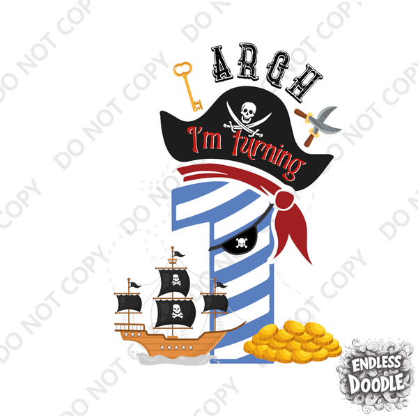 1st Birthday One Year Old - Turning 1 Pirate Kids DTF Transfer - Gift Do it Yourself Iron On Heat Press Shirt Any Material Long Lasting Full Colour