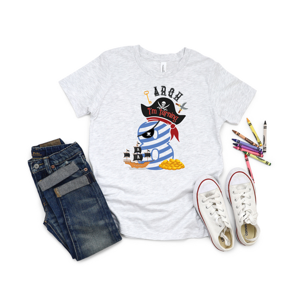 8th Birthday Eight Year Old - Turning 8 Pirate Kids DTF Transfer - Gift Do it Yourself Iron On Heat Press Shirt Any Material Long Lasting Full Colour