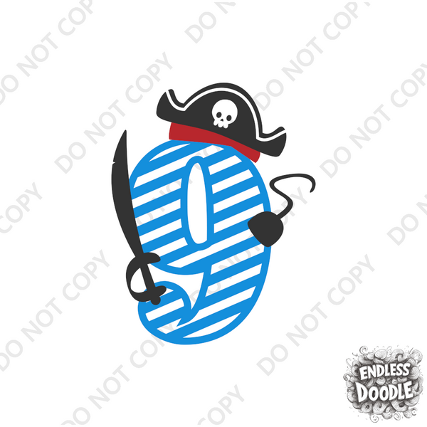 9th Birthday Nine Year Old - Pirate Kids DTF Transfer - Gift Do it Yourself Iron On Heat Press Shirt Any Material Long Lasting Full Colour