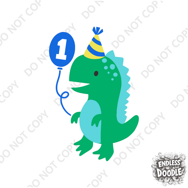 1st Birthday Boy One Year Old - Dino Balloon Kids DTF Transfer - Gift Do it Yourself Iron On Heat Press Shirt Any Material Long Lasting Full Colour