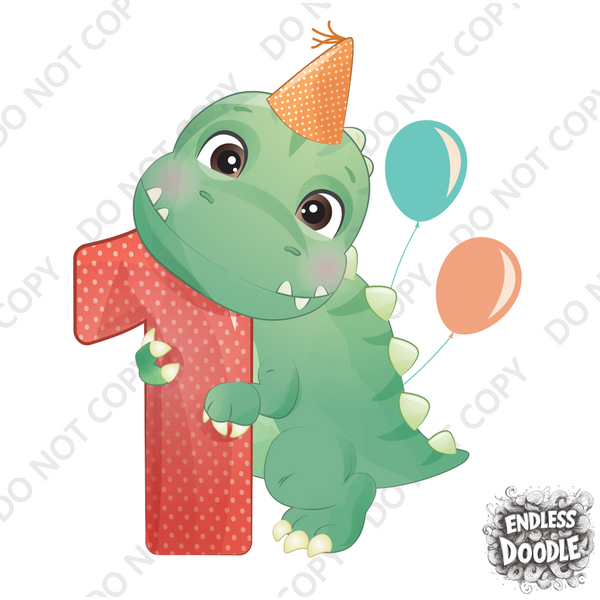 1st Birthday Boy One Year Old - T Rex Kids DTF Transfer - Gift Do it Yourself Iron On Heat Press Shirt Any Material Long Lasting Full Colour
